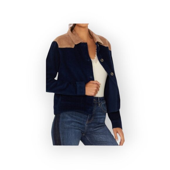 Idyllwind Oak Hill Corduroy Navy/Tan Colorblock Shacket Coastal Cowgirl size XL - Picture 3 of 9